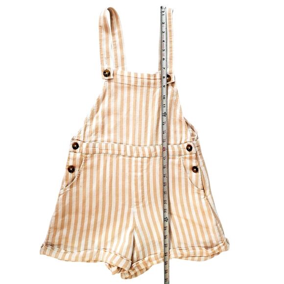 Hollister Linen white cream blend striped short overalls sz  xs - Picture 1 of 10